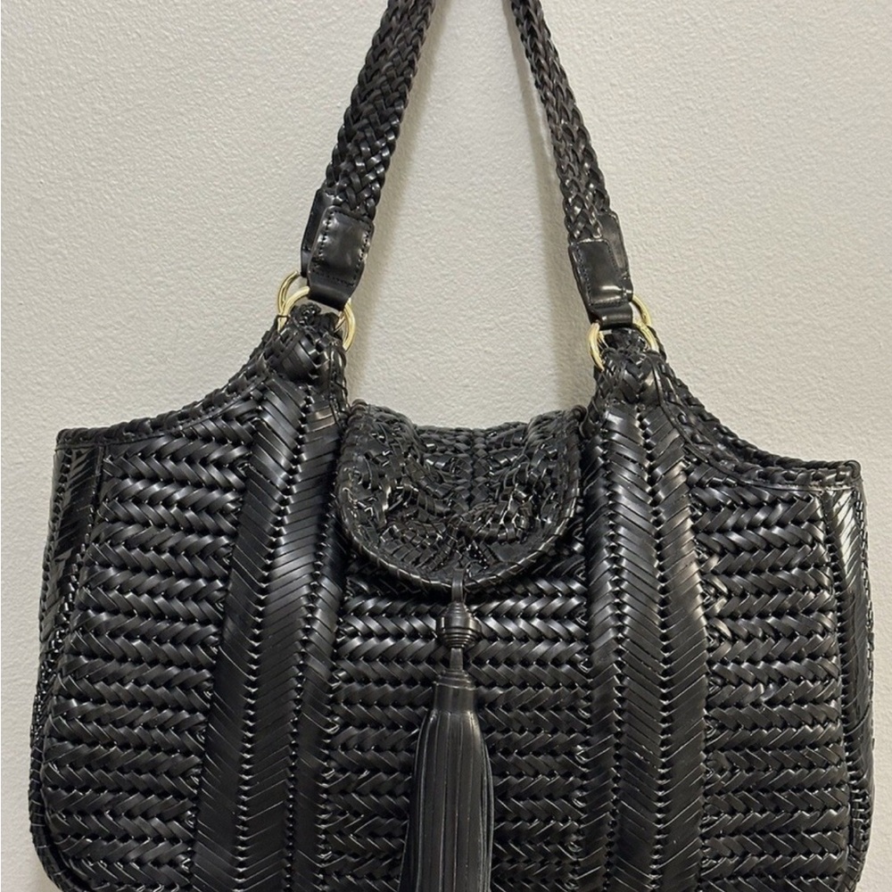 authentic ANYA HINDMARCH black woven leather large handbag Stunning! - Picture 2 of 7